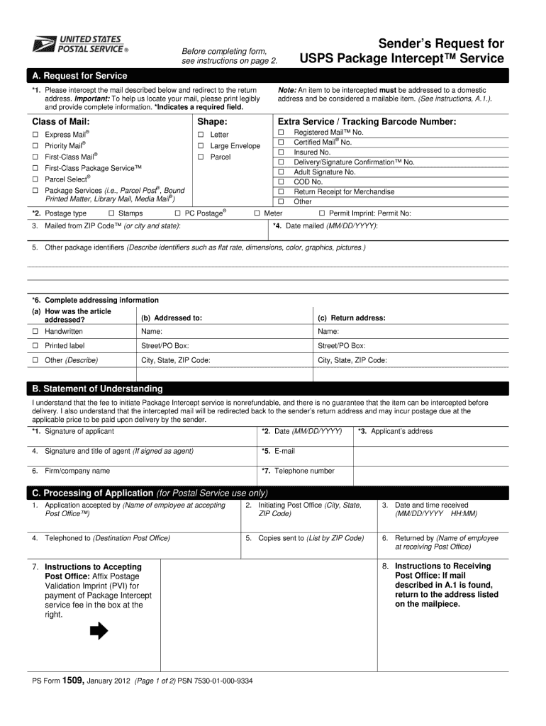 2012 2025 Form USPS PS 1509 Fill Online Printable Fillable Blank PdfFiller