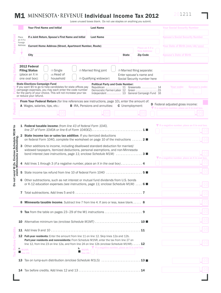 Minnesota M1 Tax Form Printable