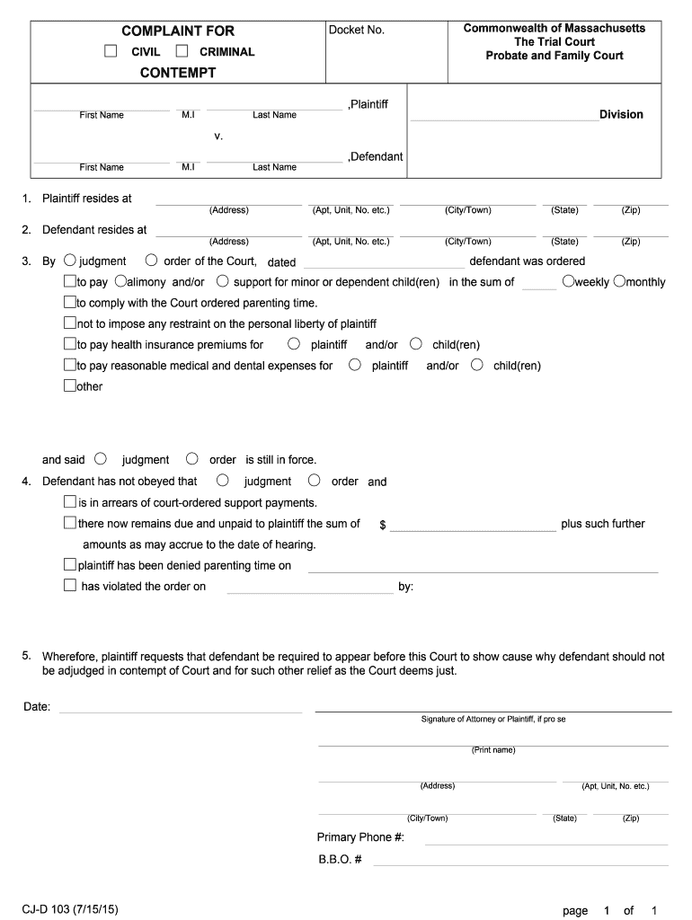 Massachusetts Long Form Child Support Printable