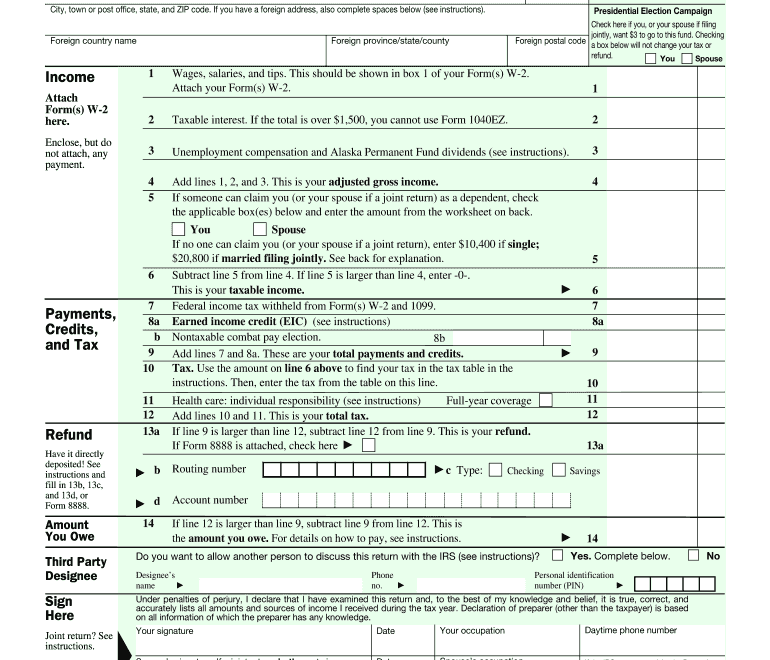 2017 2025 Form IRS 1040 EZ Fill Online Printable Fillable Blank PdfFiller