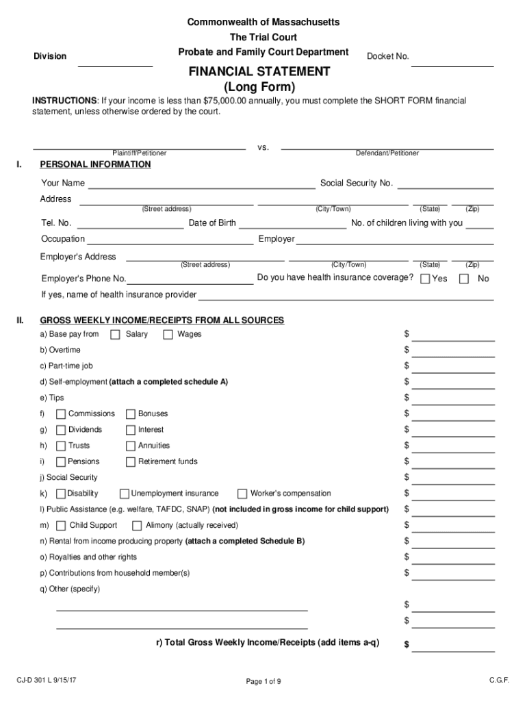 2017 2025 Form MA CJ D 301 L Fill Online Printable Fillable Blank PdfFiller