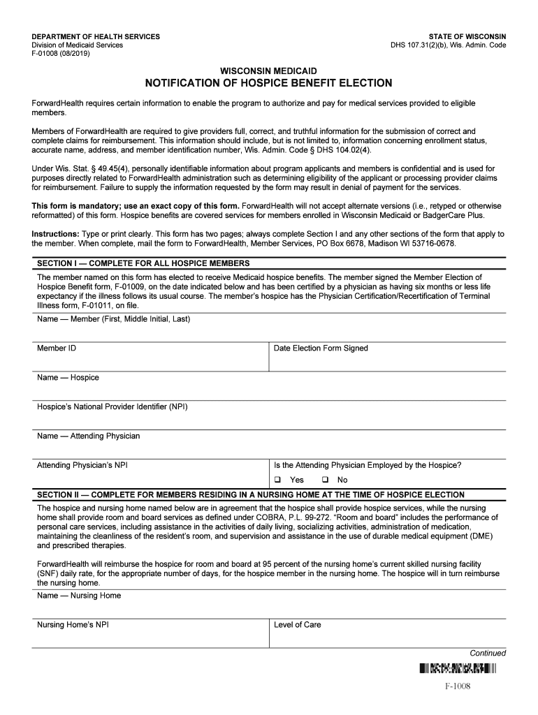 2019 2025 Form WI DHS F 1008 Fill Online Printable Fillable Blank PdfFiller