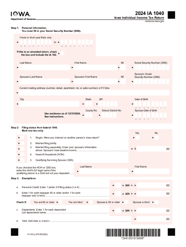 2024 Form IA DoR 1040 Fill Online Printable Fillable Blank PdfFiller