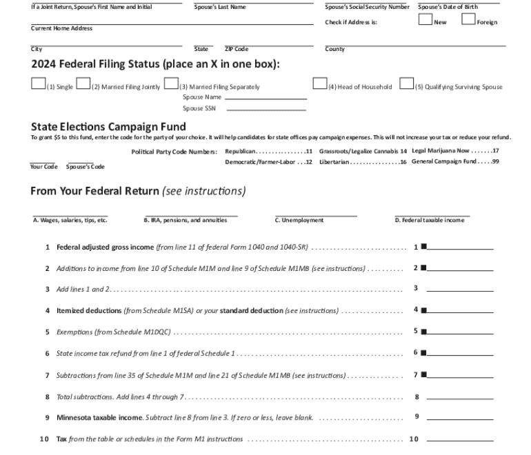 2024 Form MN DoR M1 Fill Online Printable Fillable Blank PdfFiller
