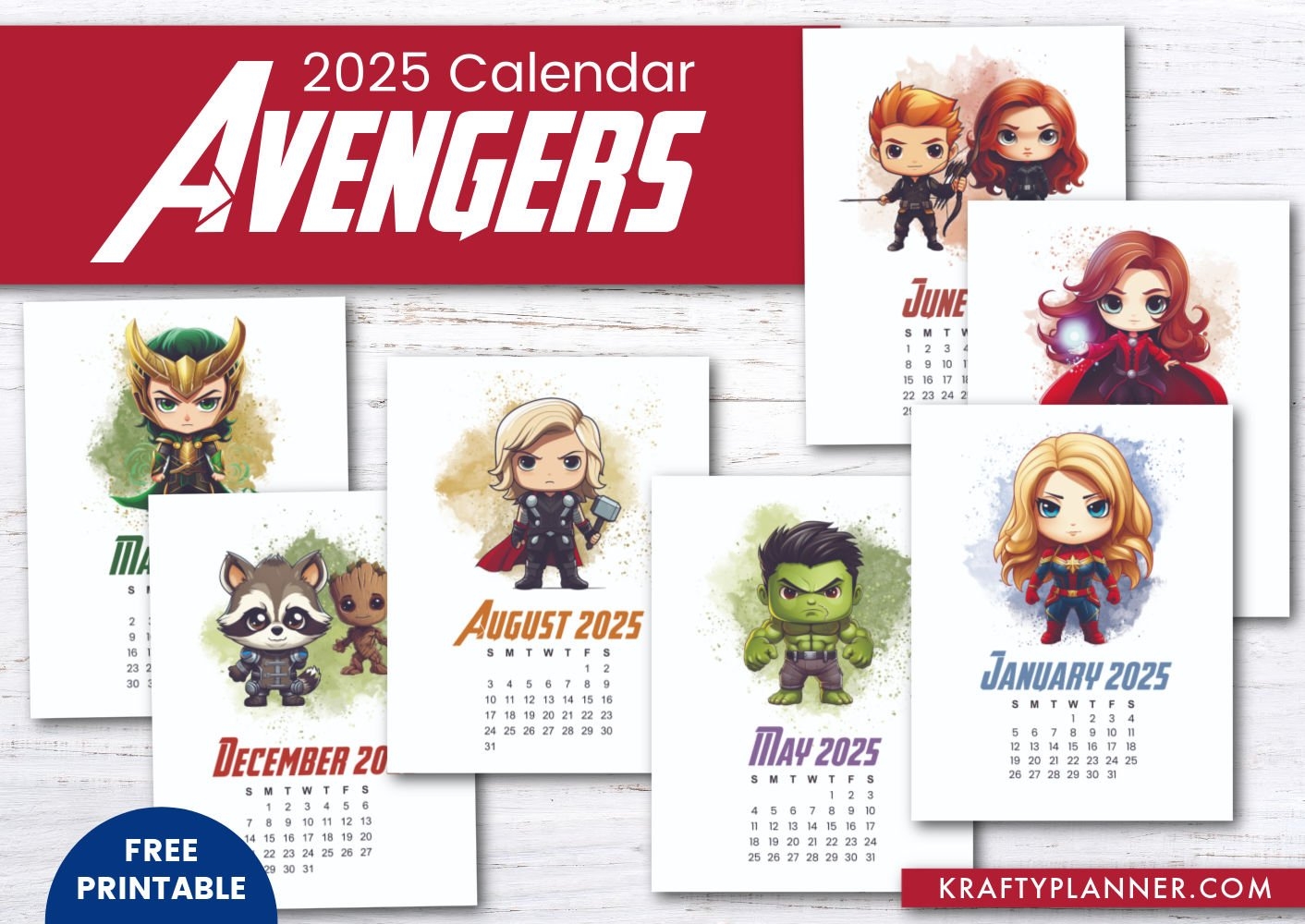 2025 Avengers Themed Wall Calendar Krafty Planner