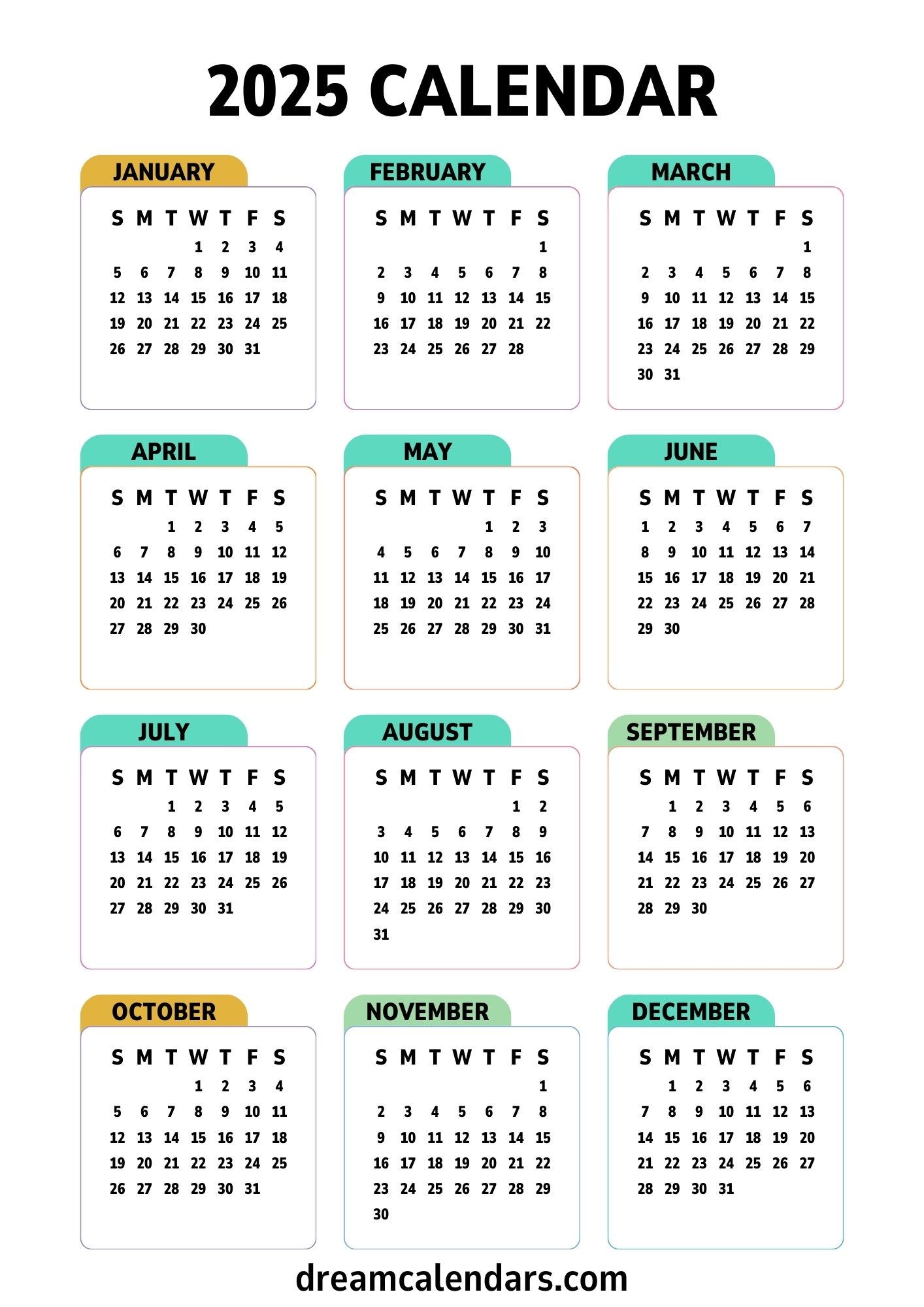 Free 2025 Printable Calendar Online
