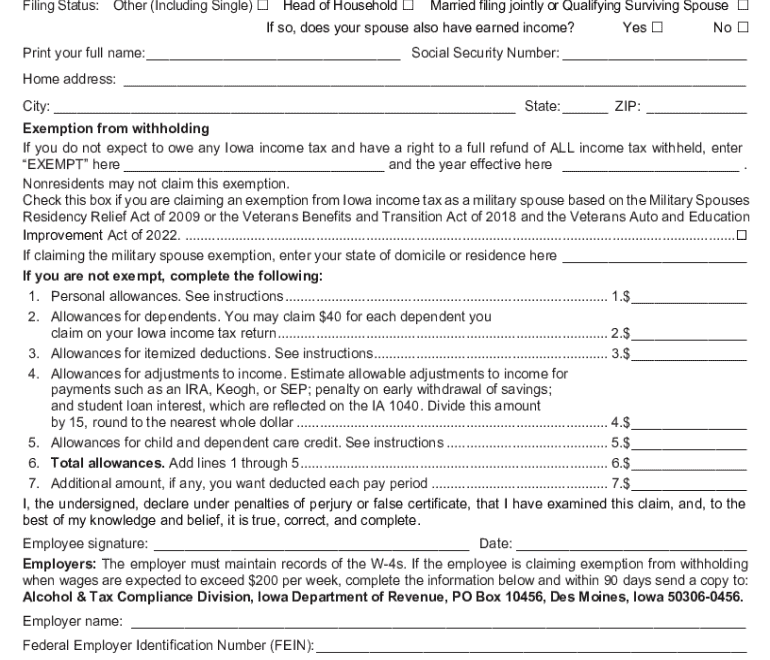 2025 Form IA DoR W 4 Fill Online Printable Fillable Blank PdfFiller