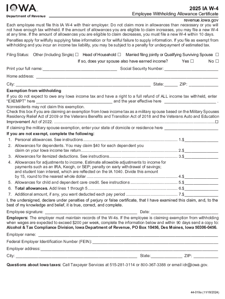 2025 Form IA DoR W 4 Fill Online Printable Fillable Blank PdfFiller