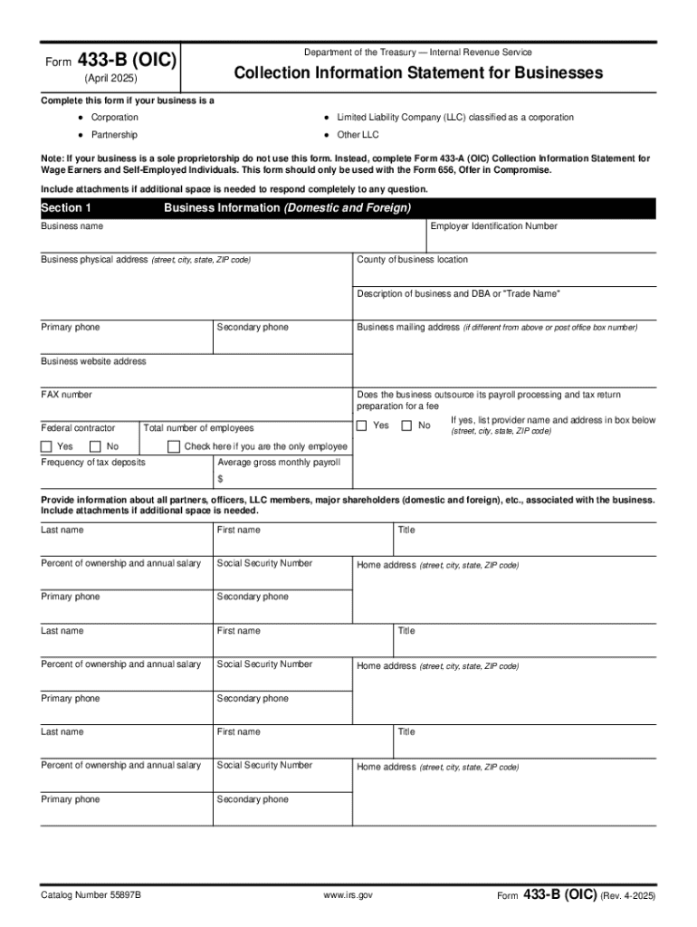 2025 Form IRS 433 B OIC Fill Online Printable Fillable Blank PdfFiller