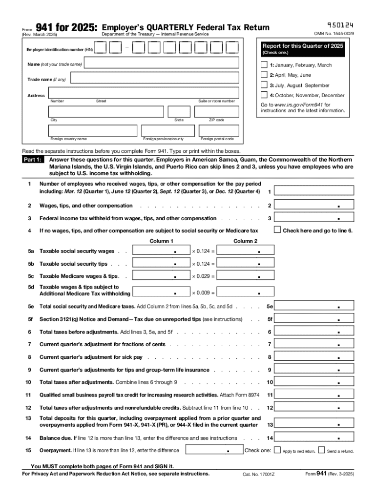 2025 Form IRS 941 Fill Online Printable Fillable Blank PdfFiller
