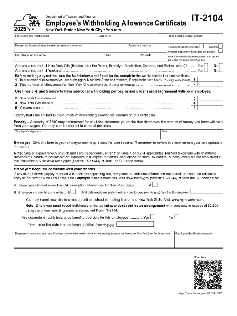 2025 Form NY DTF IT 2104 Fill Online Printable Fillable Blank PdfFiller