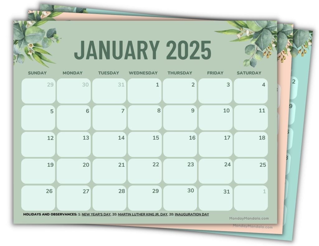 2025 Free Printable Calendar Color