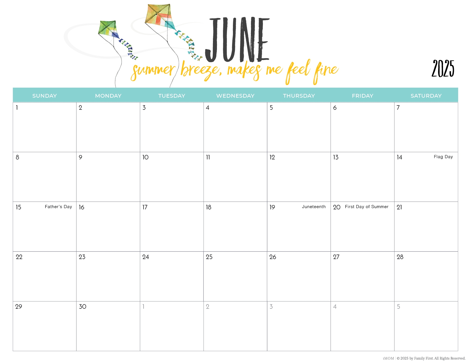 Summer 2025 Printable Calendar