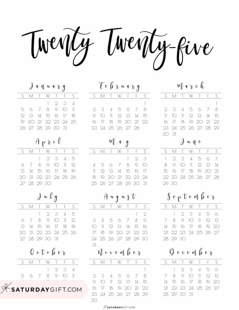 2025 Year Calendar Printable Free