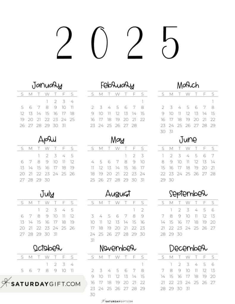 2025 Calendar Printable Yearly
