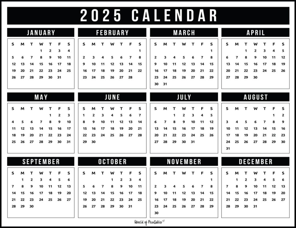Free Printable Dark Lined Calendar 2025
