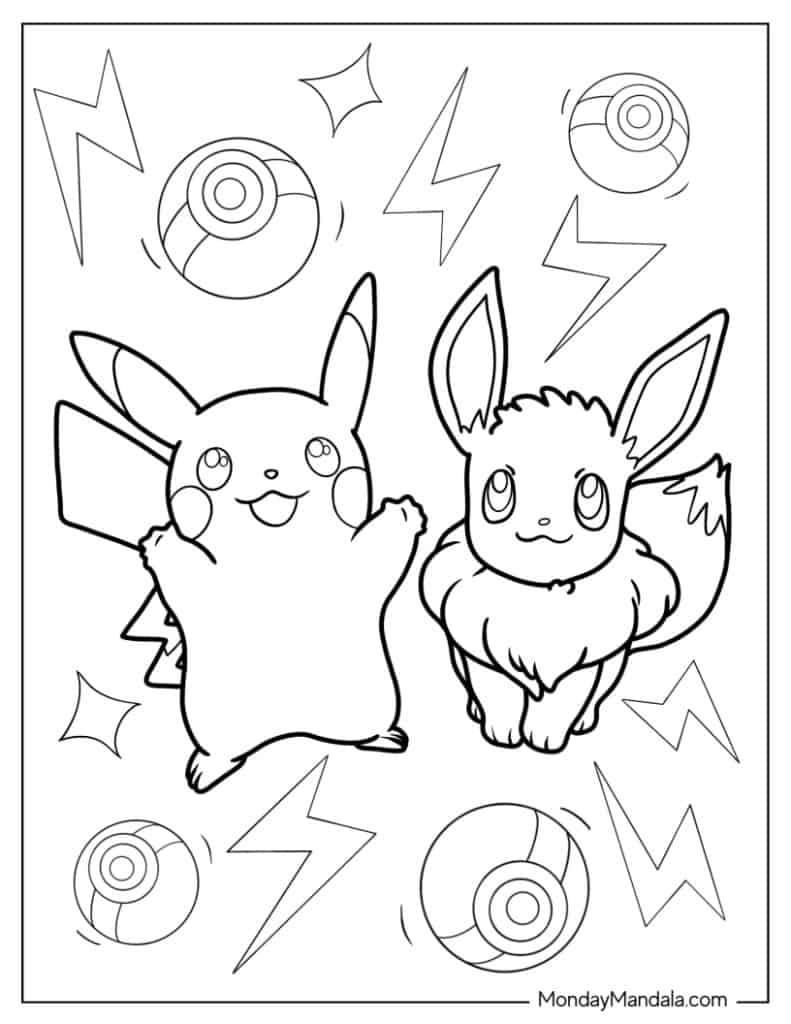 Printable Coloring Pages Of Pikachu And Eevee