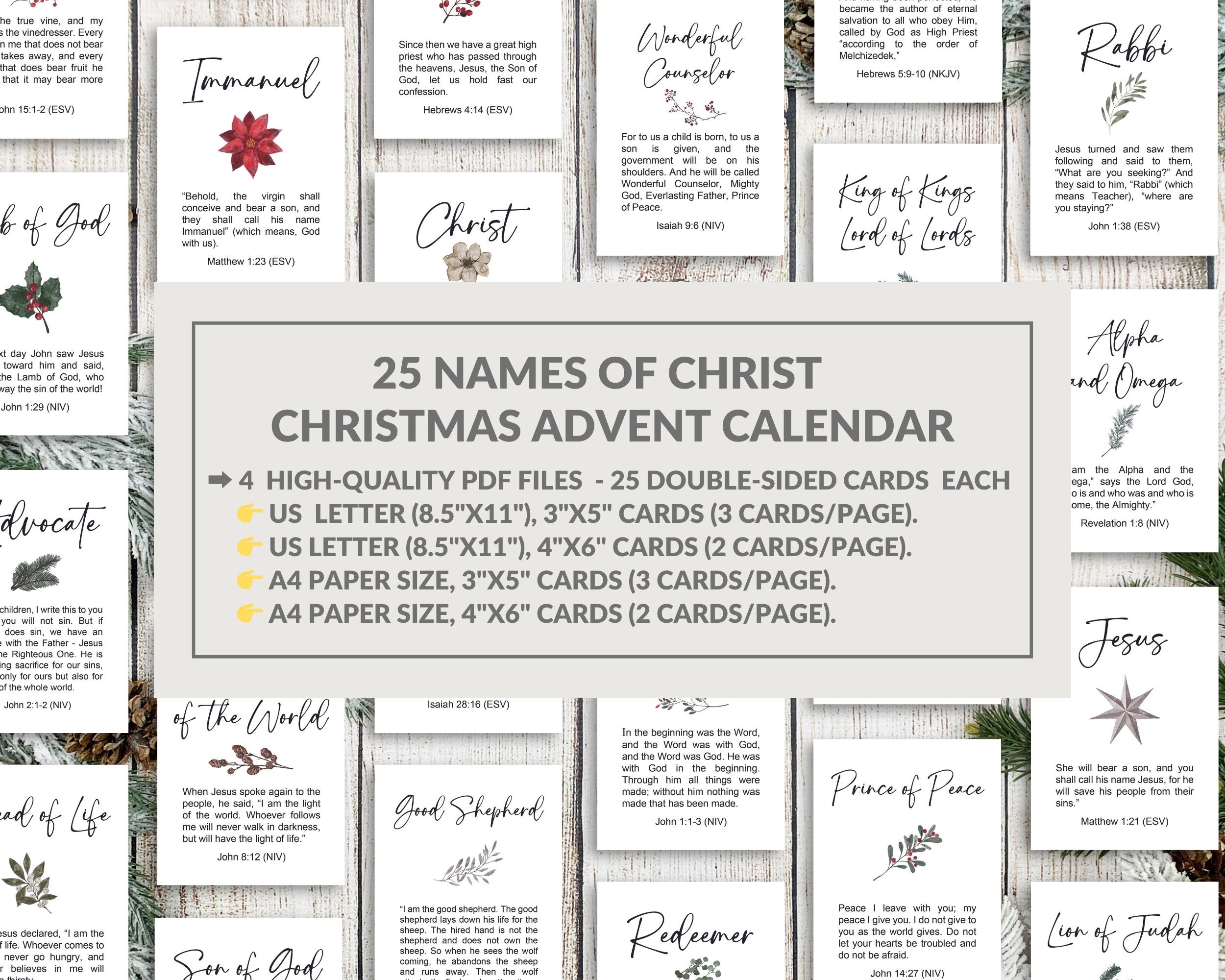 25 Names Of God Christmas Advent Calendar Printable Scripture Card jesus Christ Bible Verse Quote Christian Countdown Digital Download Print Etsy