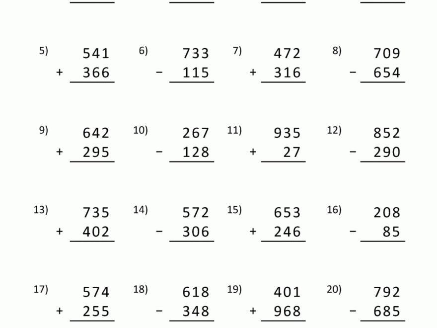 3 Digit Addition And Subtraction Worksheets