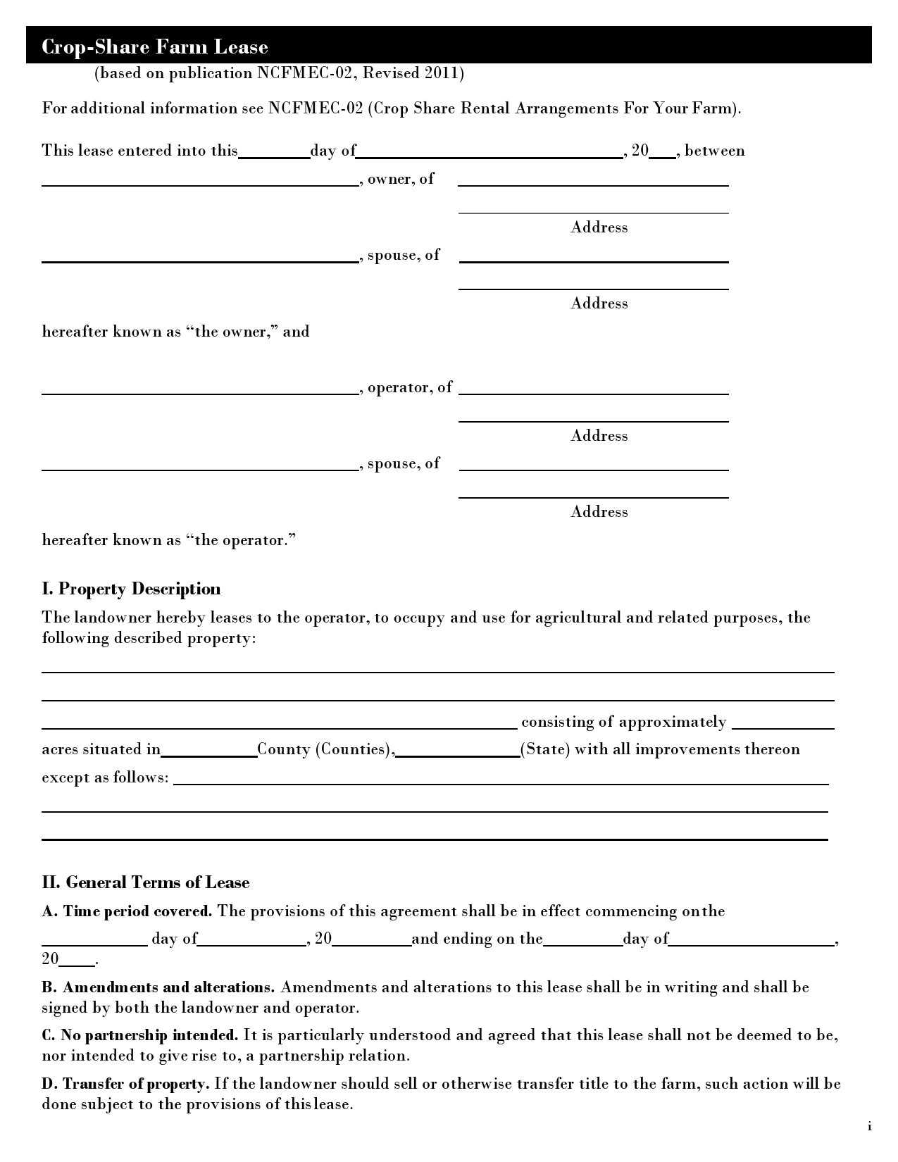 Free Printable Land Lease Agreement