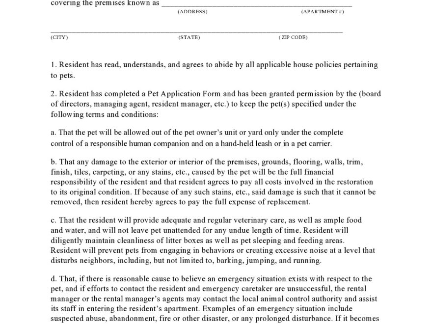 39 Free Pet Addendum Forms To Rental Agreement DOC PDF