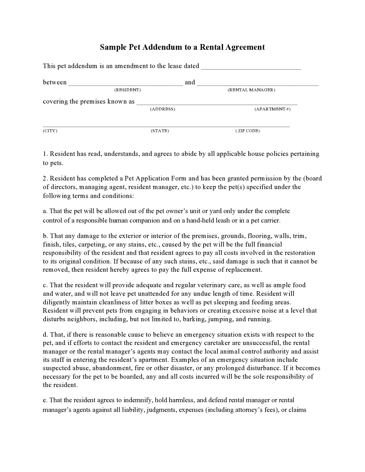 39 Free Pet Addendum Forms To Rental Agreement DOC PDF 