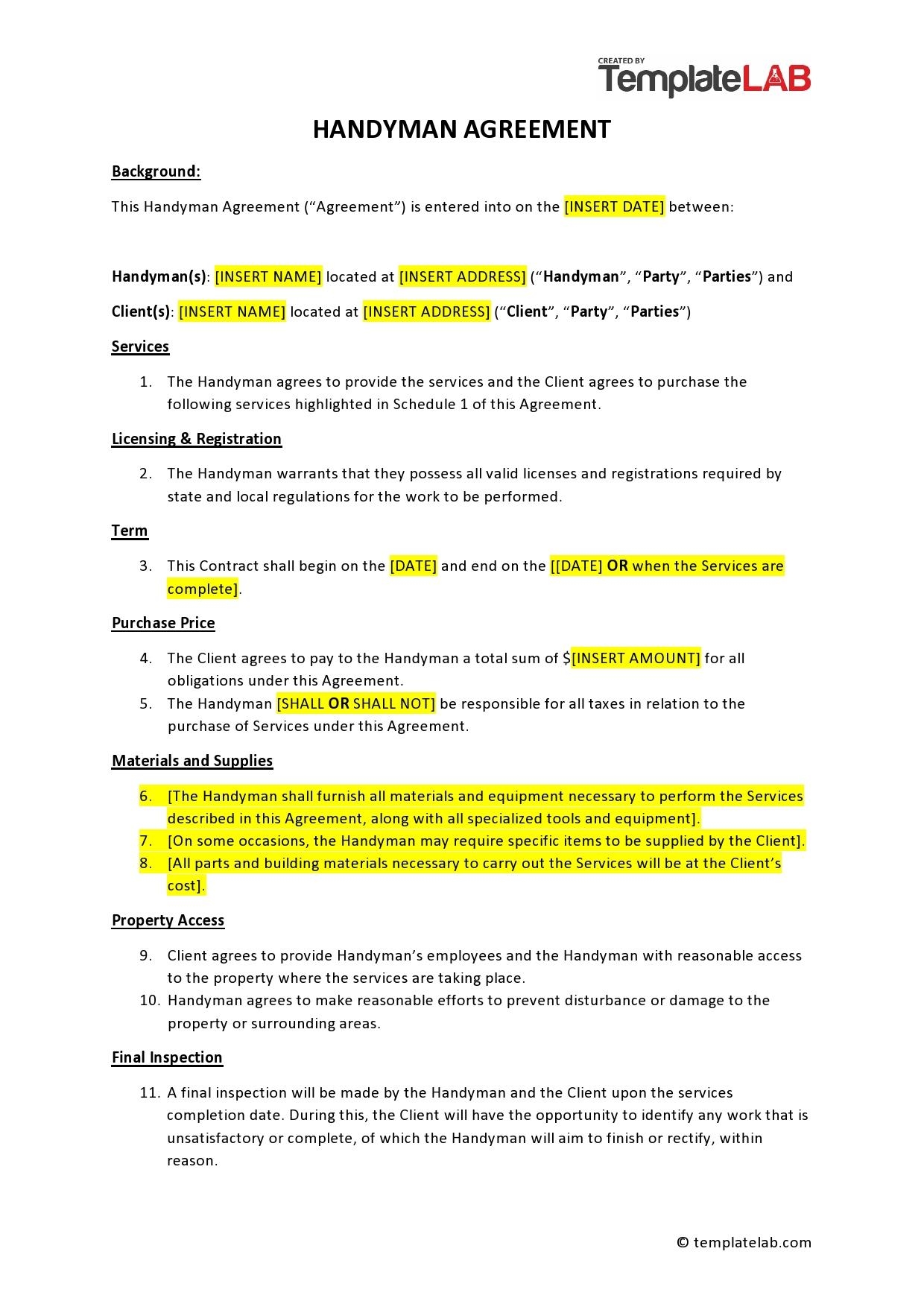 40 Best Handyman Contracts Agreement Examples 