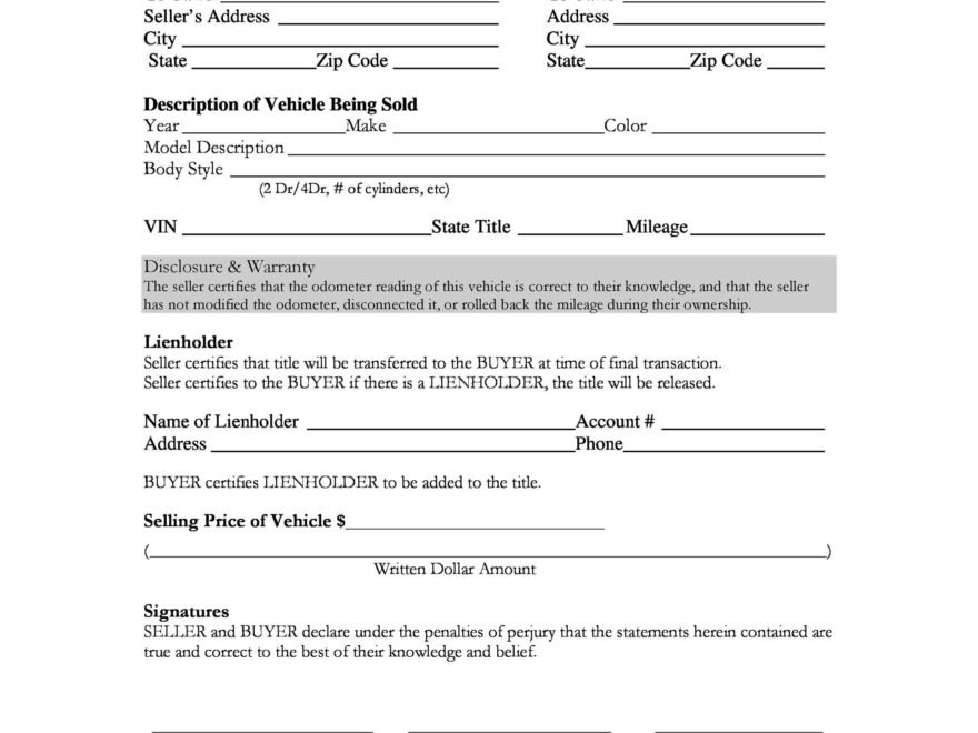 42 Printable Vehicle Purchase Agreement Templates Word PDF