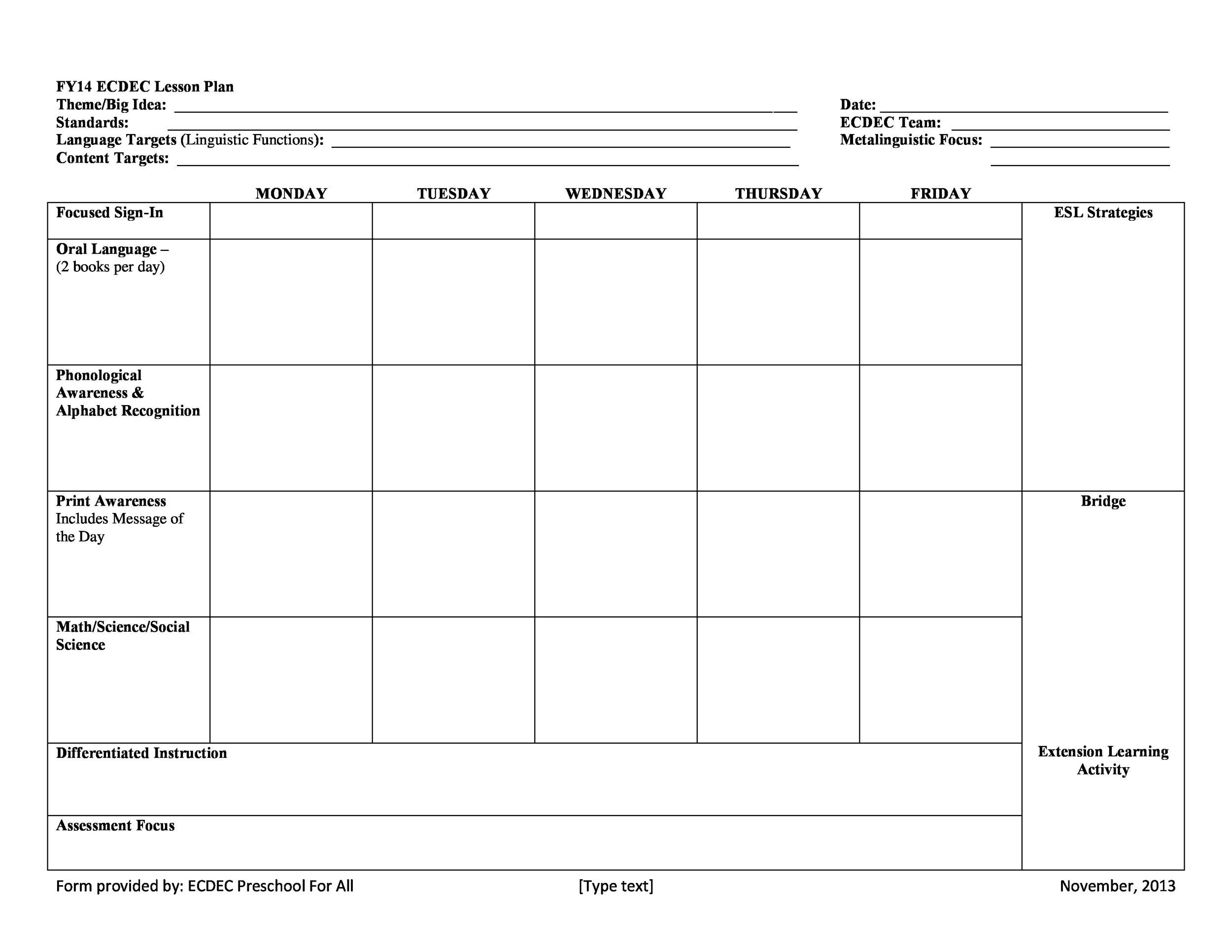 Free Printable Preschool Lesson Plans
