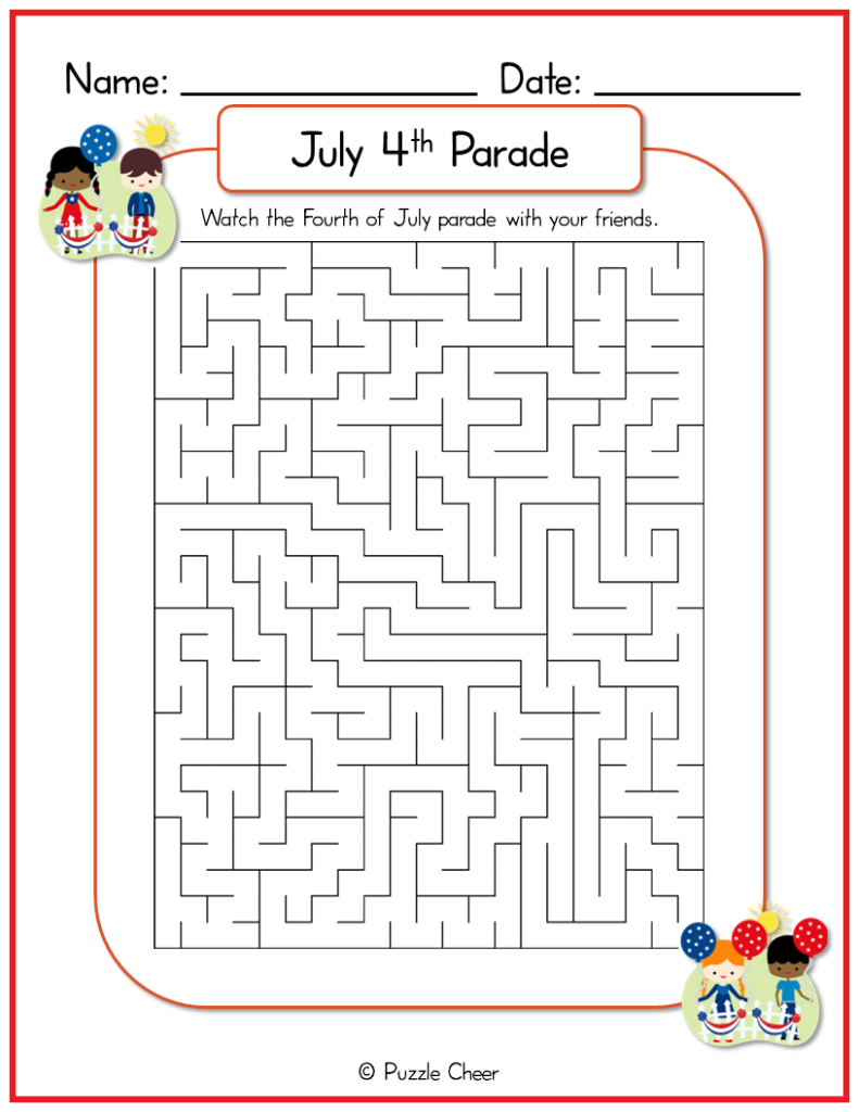 4th Of July Parade Maze Printable Puzzle Cheer