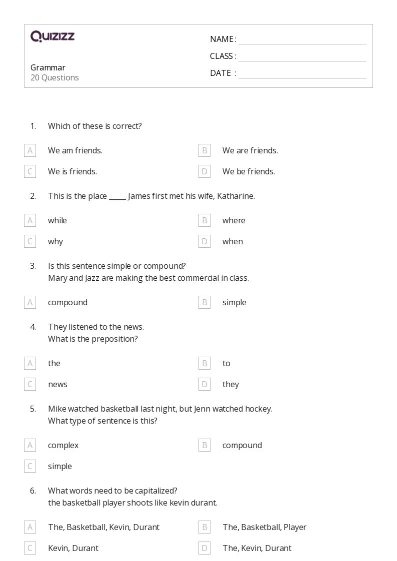 50 Grammar Worksheets For 4th Grade On Quizizz Free Printable Worksheets Library