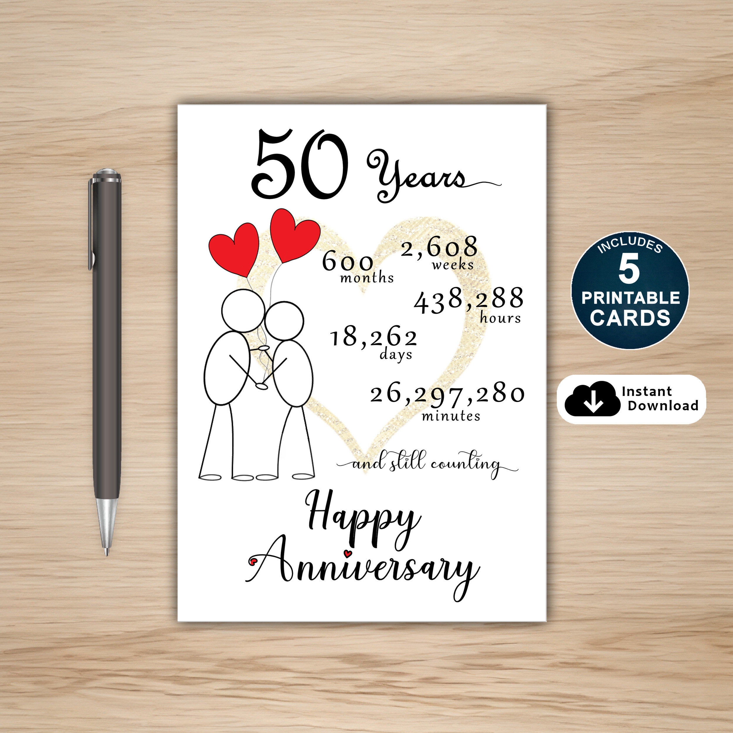 50th Anniversary Card Printable 50th Anniversary Card 50 Year Anniversary Card Anniversary Card For Him Etsy