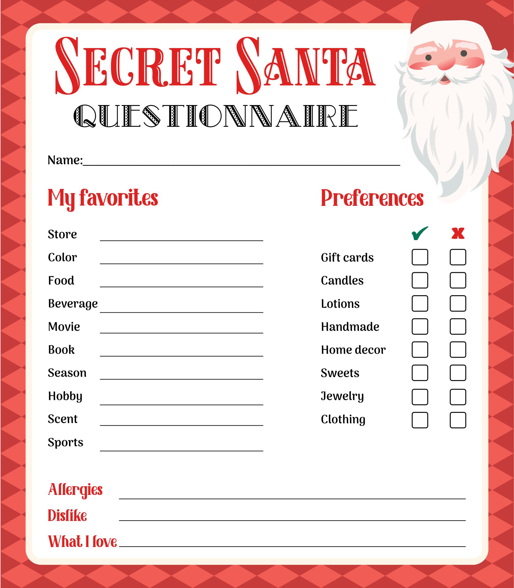8 Christmas Ideas Christmas Fun Secret Santa Questionnaire Work Secret Santa