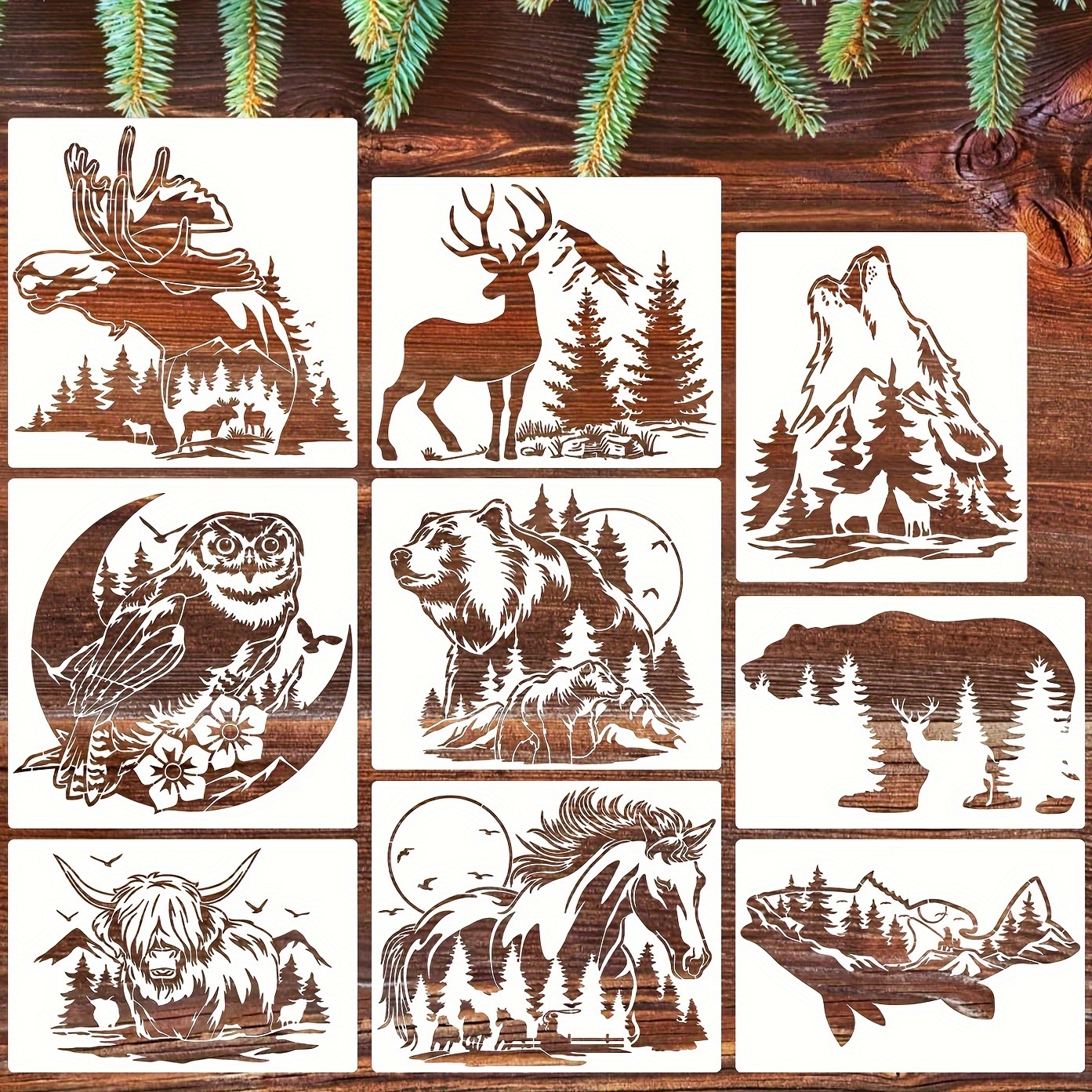 9 Pieces Animal Wood Burning Stencils Deer Horse Bear Wolf Moose Drawing Templates For T shirt Fabric Wood Diy Crafts Arts Crafts Sewing Temu Slovakia