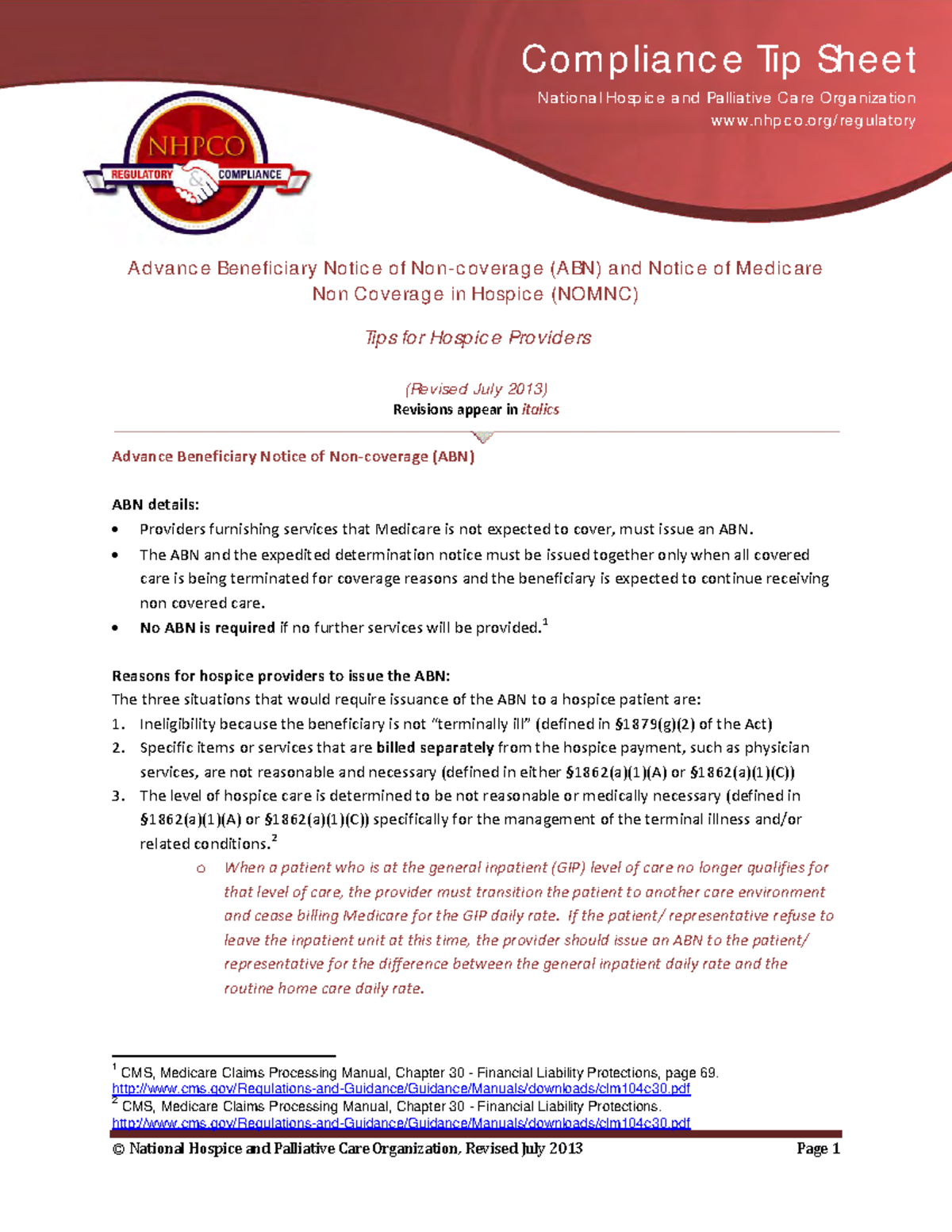 ABN Vs Nomnc Tip Sheet From Nhpco Ad Va Nc E Be Ne Fic Ia Ry No Tic E O F No N C O Ve Ra G E Studocu