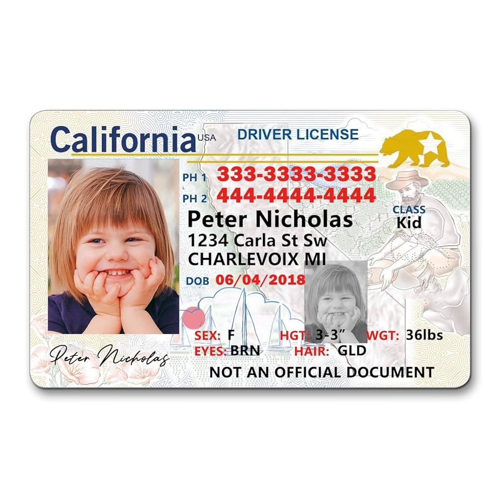 Amazon Kid ID Card Novelty Driver License Card For Children Under 12 Years Child Safety ID Badges With Phone Number Custom ID Card Anti loss Office Products