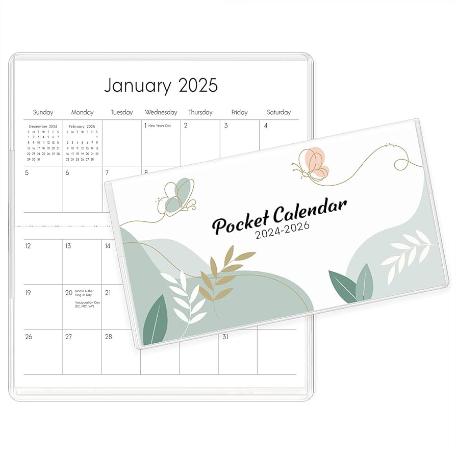 Amazon SKYDUE Pocket Calendar 2025 2026 For Purse 6 5 X 3 5 24 Months Pocket Planner With Soft Waterproof Cover And Premium Paper Green Office Products