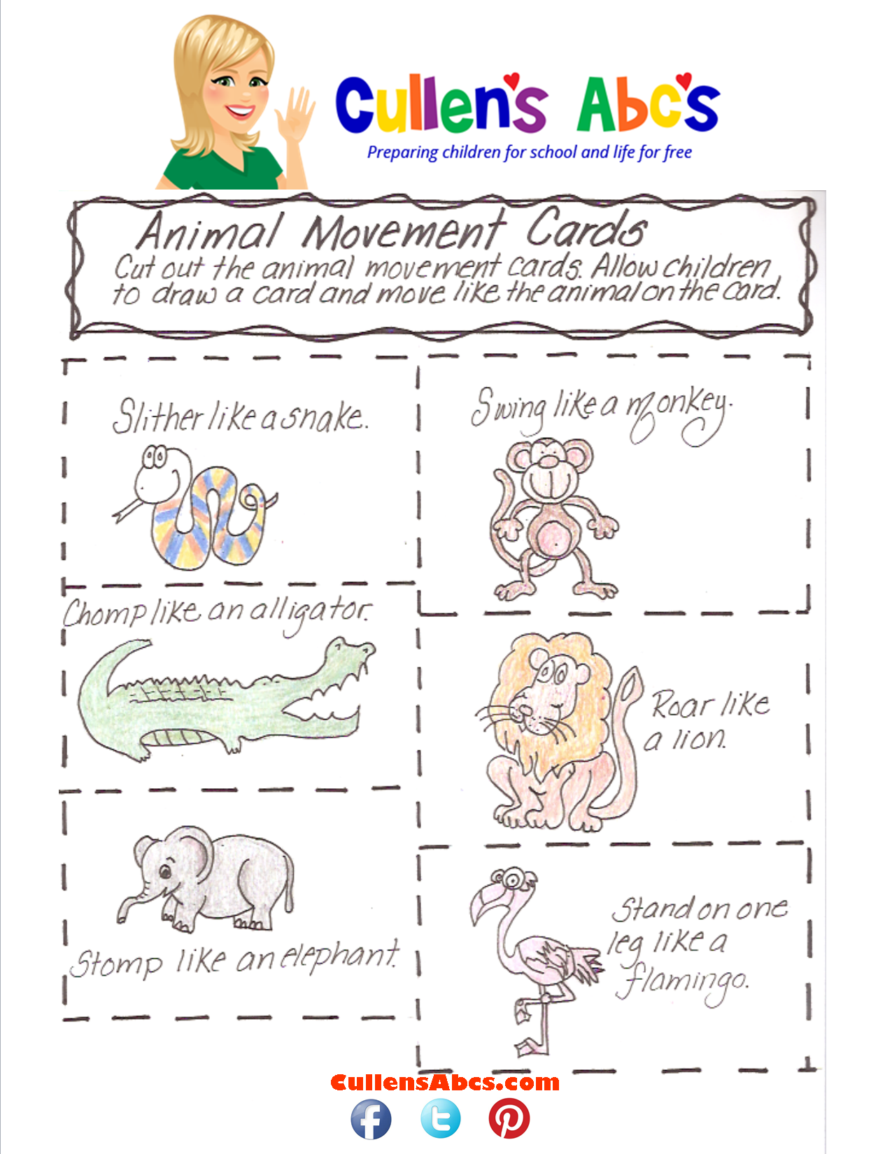 Animal Movement Cards Free Children s Videos Activities