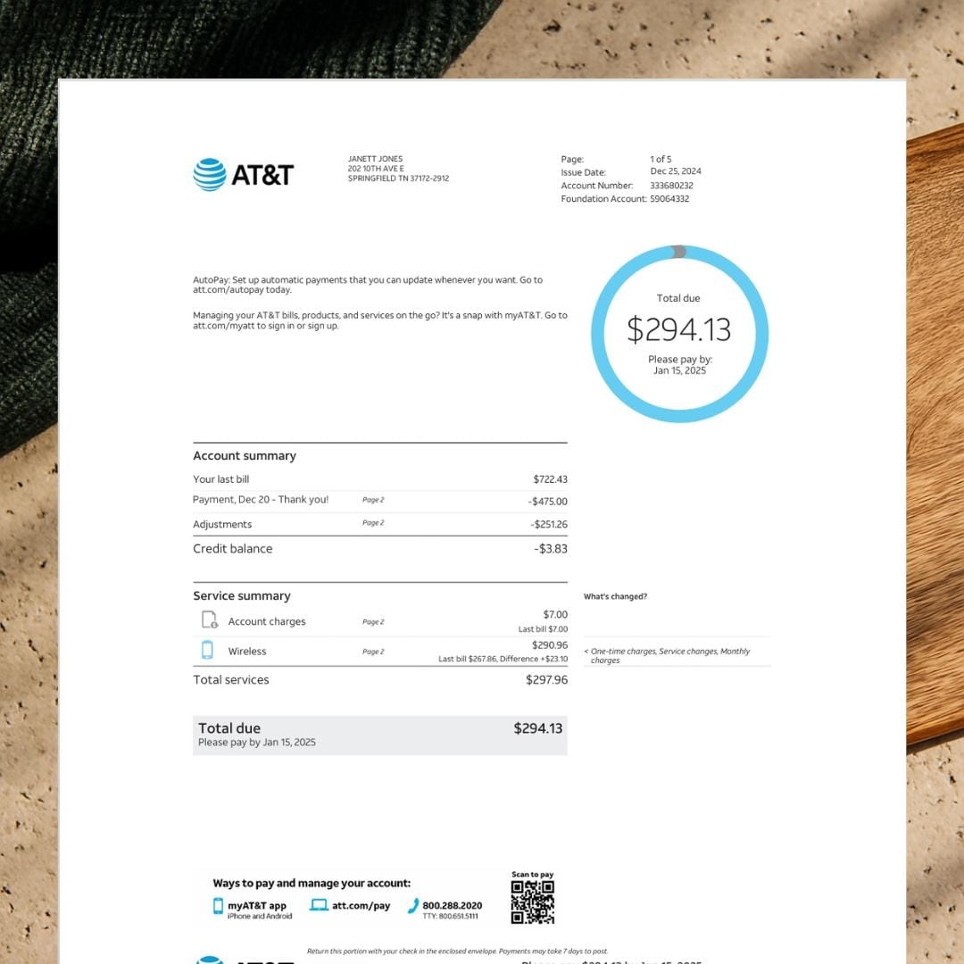 AT T USA Utility Bill Template 2025 Editable And Instant Download Proof Of Address USA Internet Bill Telecom Bill Address Verification Etsy