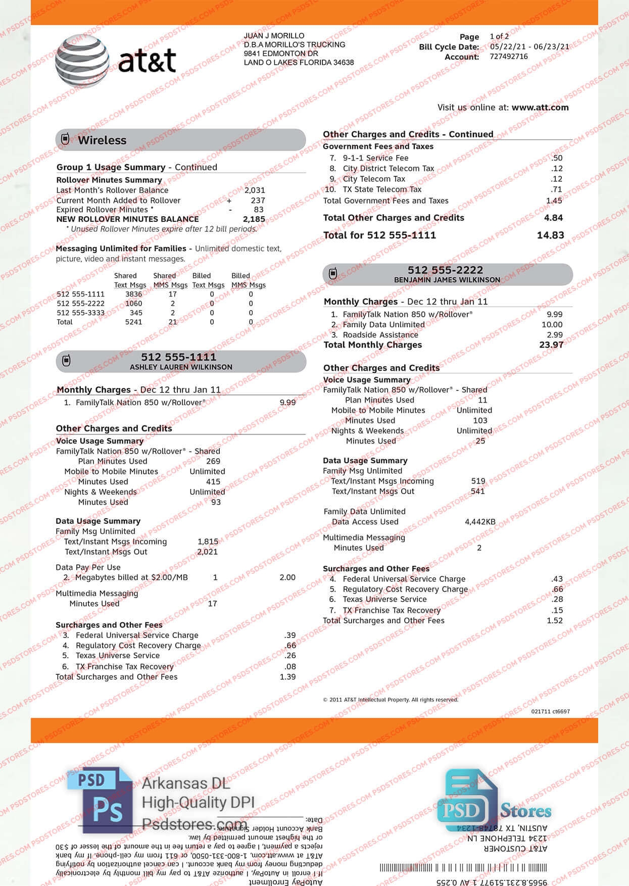 ATT Bill Template PSD Stores