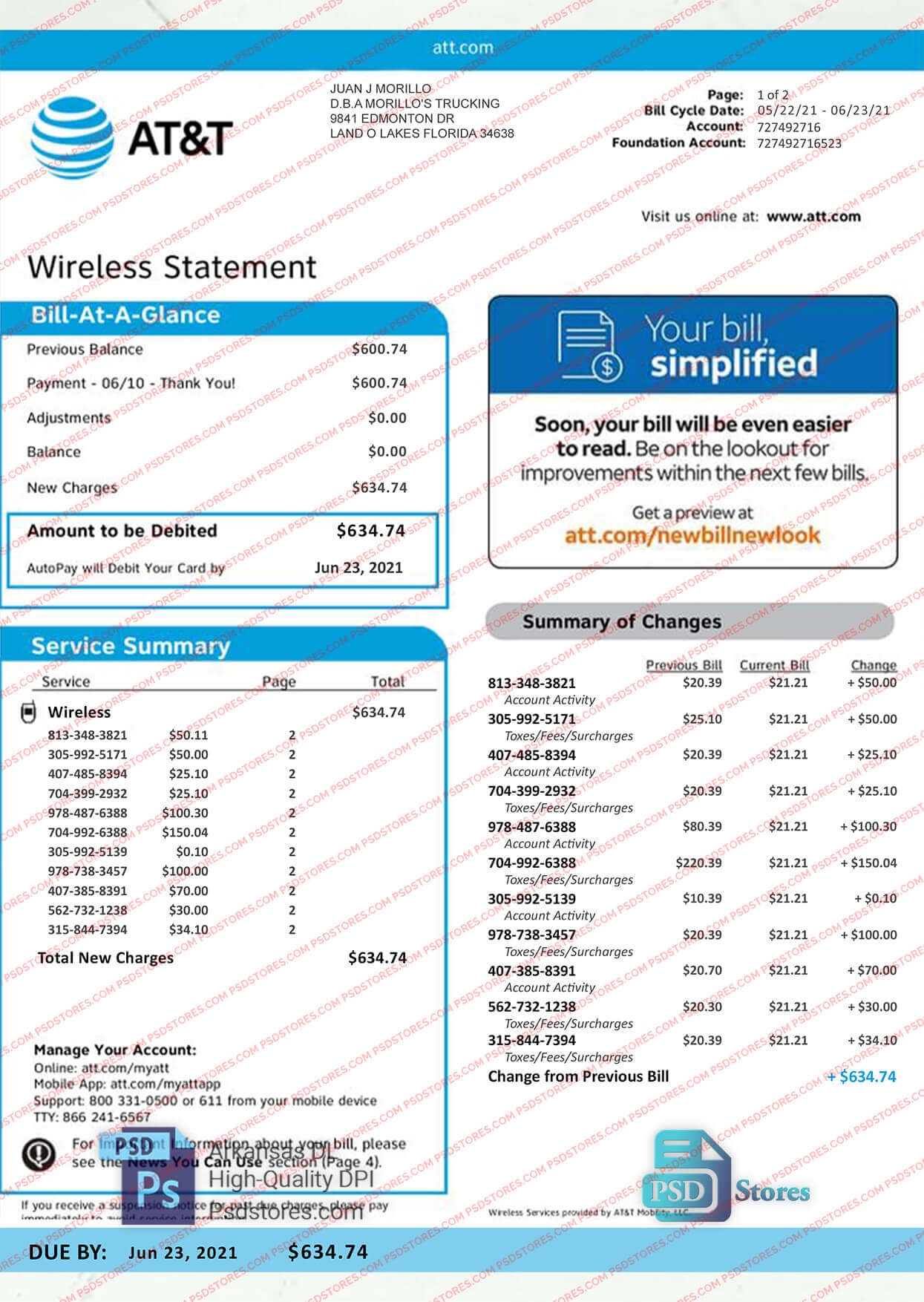 ATT Bill Template PSD Stores