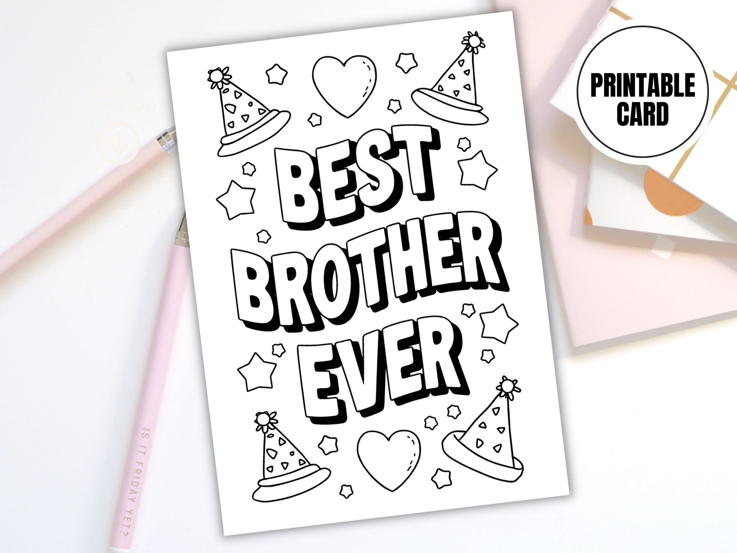 Best Brother Ever Printable Coloring Card Digital Download Fun DIY Activity For Kids Printable Greeting Card Brother Gift Etsy