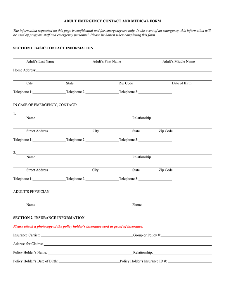 Free Printable Medical Information Forms