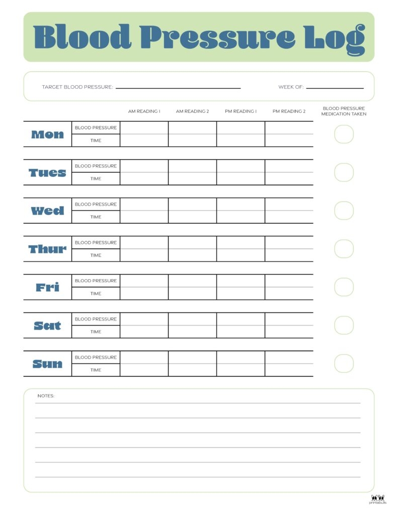 Blood Pressure Logs 25 FREE Printables Printabulls