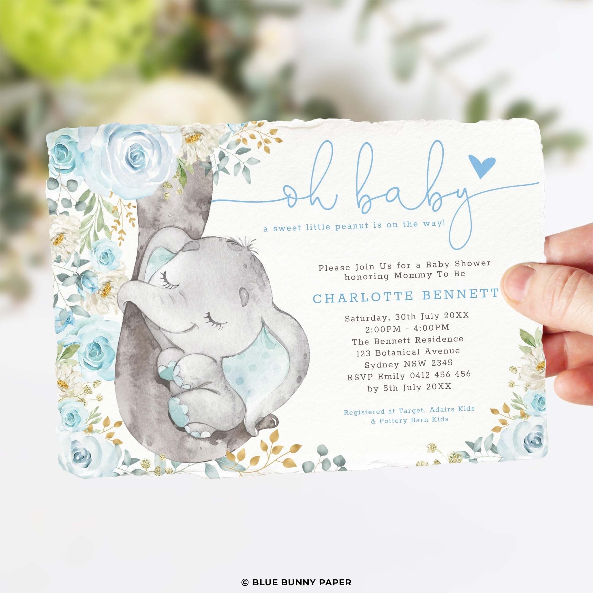 Elephant Baby Shower Invitations Printable Free