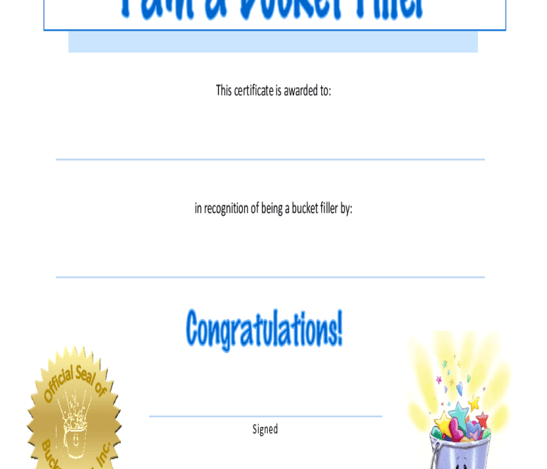 Bucket Filler Certificate Fill Out Sign Online DocHub