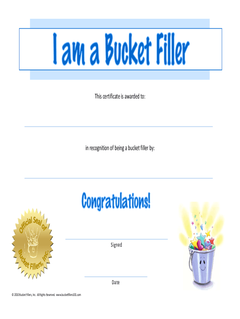 Bucket Filler Certificate Fill Out Sign Online DocHub