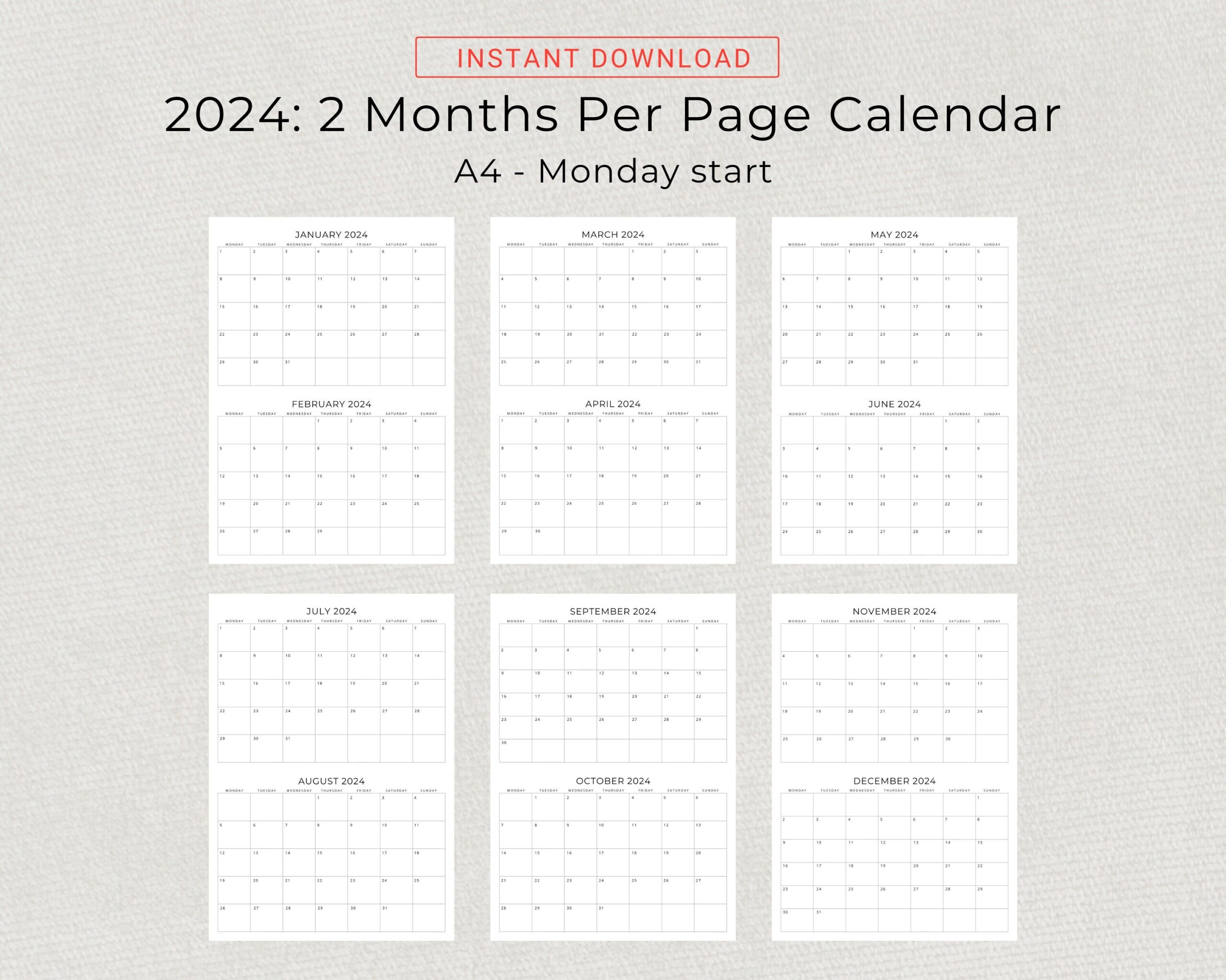 2 Month Per Page Printable Calendar