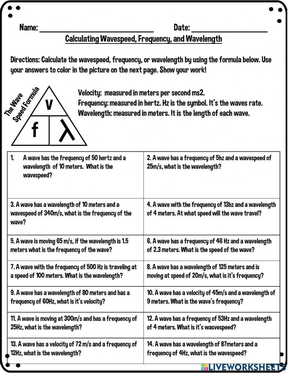 Calculating Speed Of Waves Frequency And Velocity Worksheet Worksheets Library