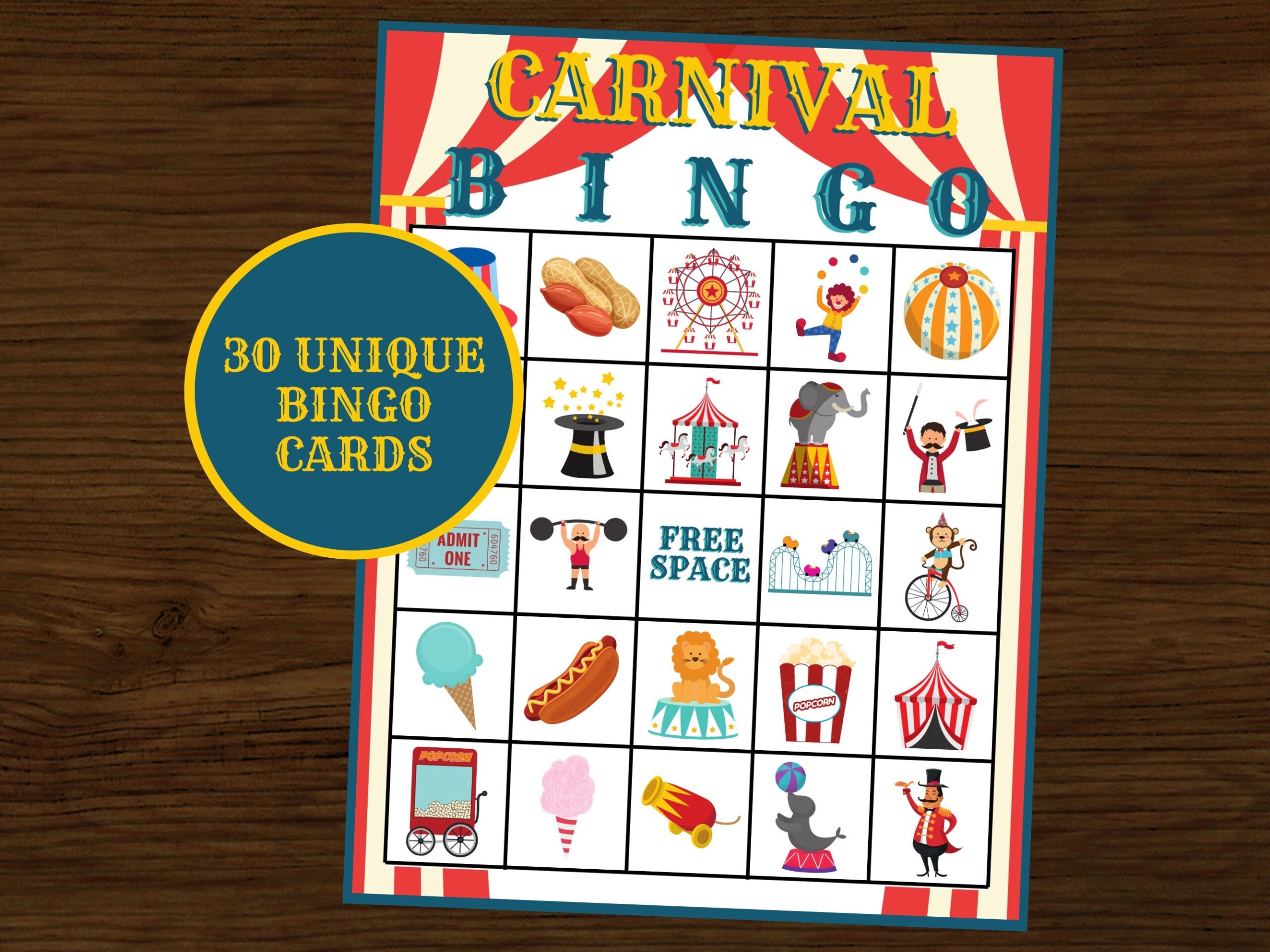 Carnival Bingo Carnival Party Carnival Birthday Circus Carnival Bingo Carnival Printable Bingo Instant Download Set Of 30 Cards Etsy